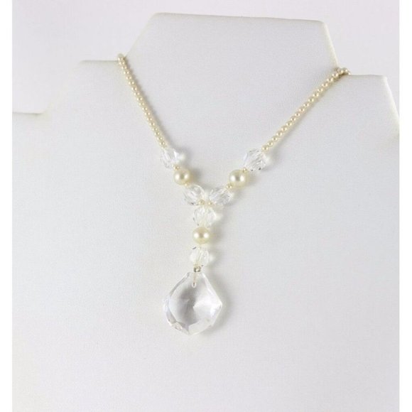 Sterling Silver Seed Pearl and Crystal Necklace 15 inch Chain Antique Victorian - Picture 5 of 9